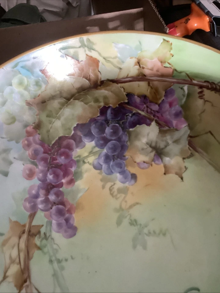 "Tazón grande de porcelana pintado a mano con diseño de fruta 13 1/2 X 6""" Foto 2 de 4