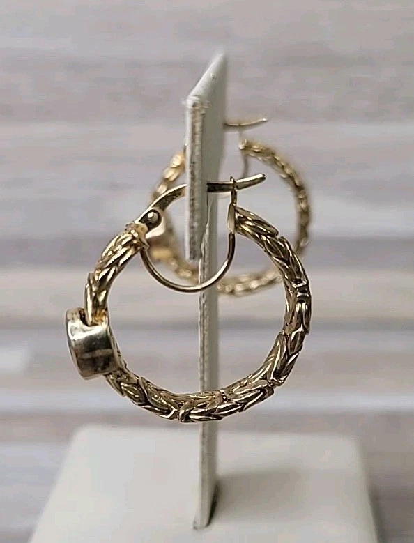 Designer Gold Vermeil Sterling Silver & Peridot 1" Pierced Hoop Earrings! 11 - Image 2 of 4