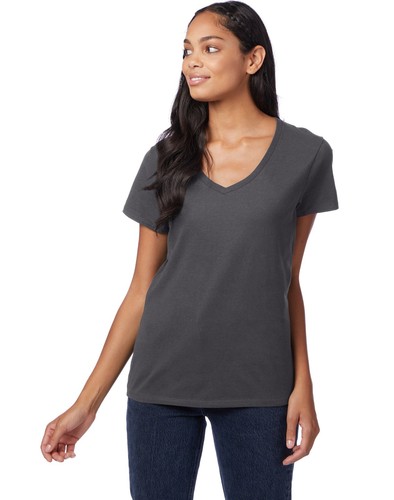 Hanes Damen T-Shirt Kurzarm Oberteil Nano-T V-Ausschnitt einfarbig uni 100% Baumwolle SO4V - Bild 1 von 1