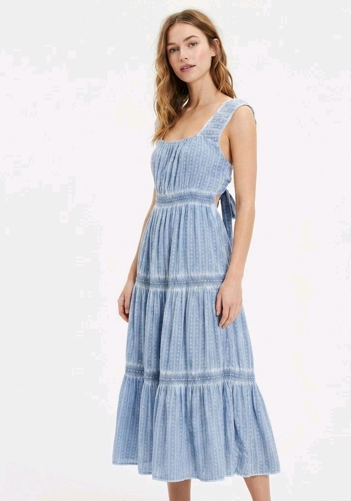​American Eagle • Cottagecore Midi Dress • Smocked Bodice •  tie back • SMALL