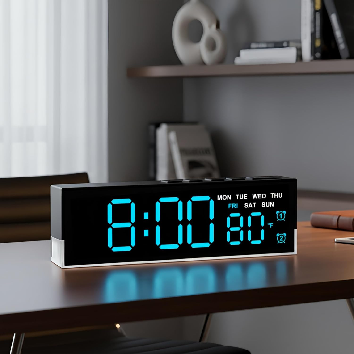 7 Inch LED Digital Alarm Clock with Bottom Glow Light｜Displays Time, Date, Day image