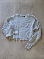 John Galt Brandy Melville Waffle Knit Long Sleeve Crop Top Relaxed Fit Cream