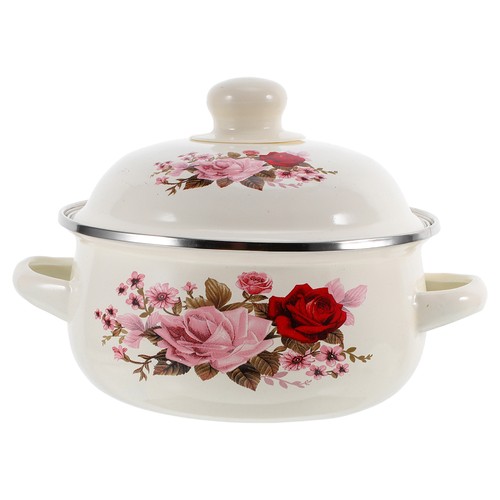 Enamel Pot With Lid Double Handles Stockpot Large Capacity 1000ml Cooking Pot En - Picture 3 of 10