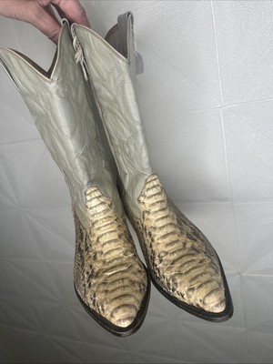 Vintage Python cowboy boots White 9 1/2 US genuine Leather Western