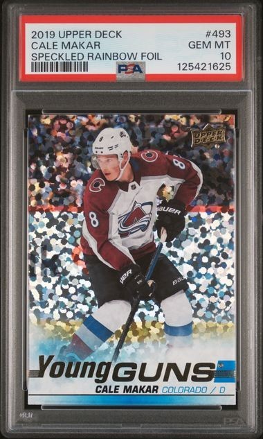 2019 UPPER DECK CALE MAKAR 493 SPECKLED RAINBOW FOIL YOUNG GUNS RC PSA 10 POP 16