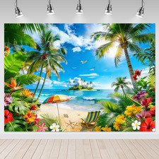 Summer Hawaii Beach Backdrop - Tropical Luau Palm Leaves Ocean Background Photo
