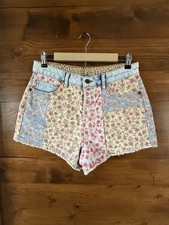 Farm Rio Ultra High Rise Patchwork Denim Shorts