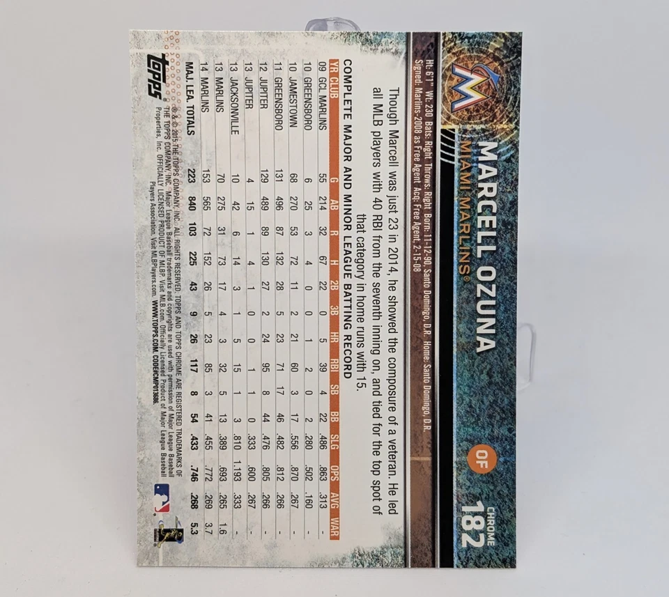 2015 Topps Chrome Pink Refractor Marcell Ozuna #182 Miami Marlins Florida - Image 2 of 2