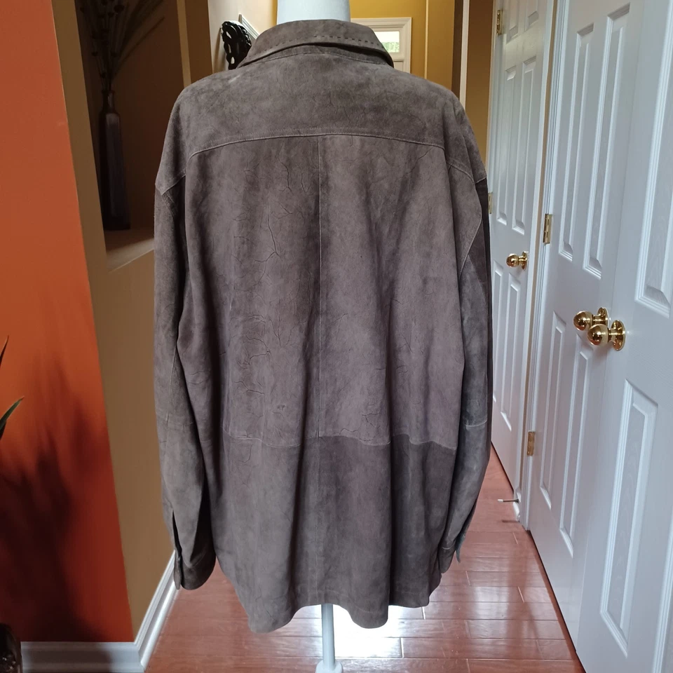 Nat Nast кожи Shacket очень большой коричневый замшевая рубашка куртка карманы на пуговицах - Изображение 2 из 4