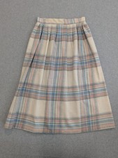 Vintage 70s Pastel Cream Wool Plaid Tartan Wool Midi Skirt ALine Cottage 11/12