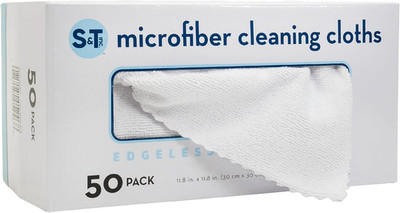 S&T INC. 50 Pack Microfiber Cleaning Cloth with Box, Bulk 50 Pack, White