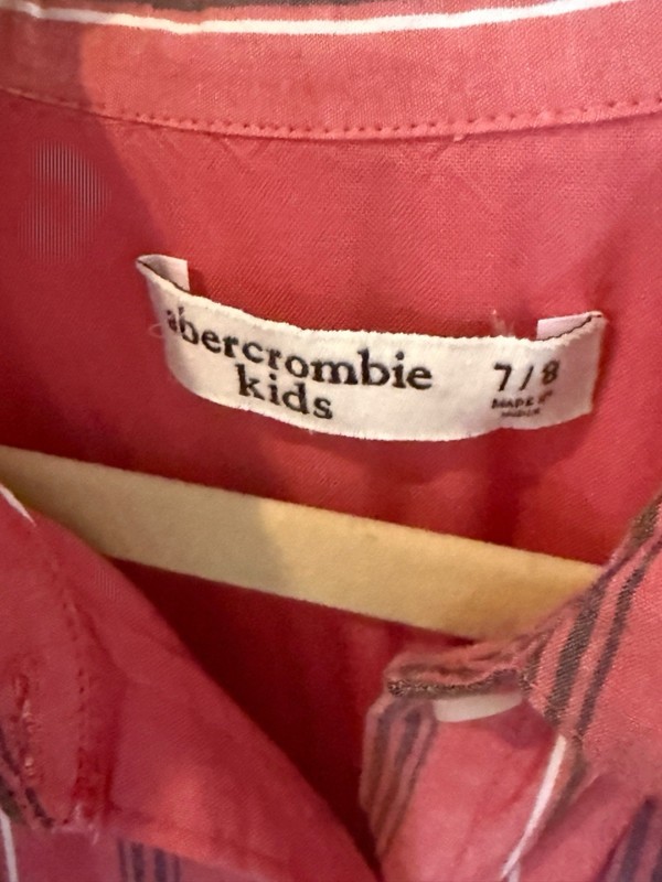 Abercrombie Kids Girls 7/8 Pink White Gray Striped Collared Button-Up Shirt