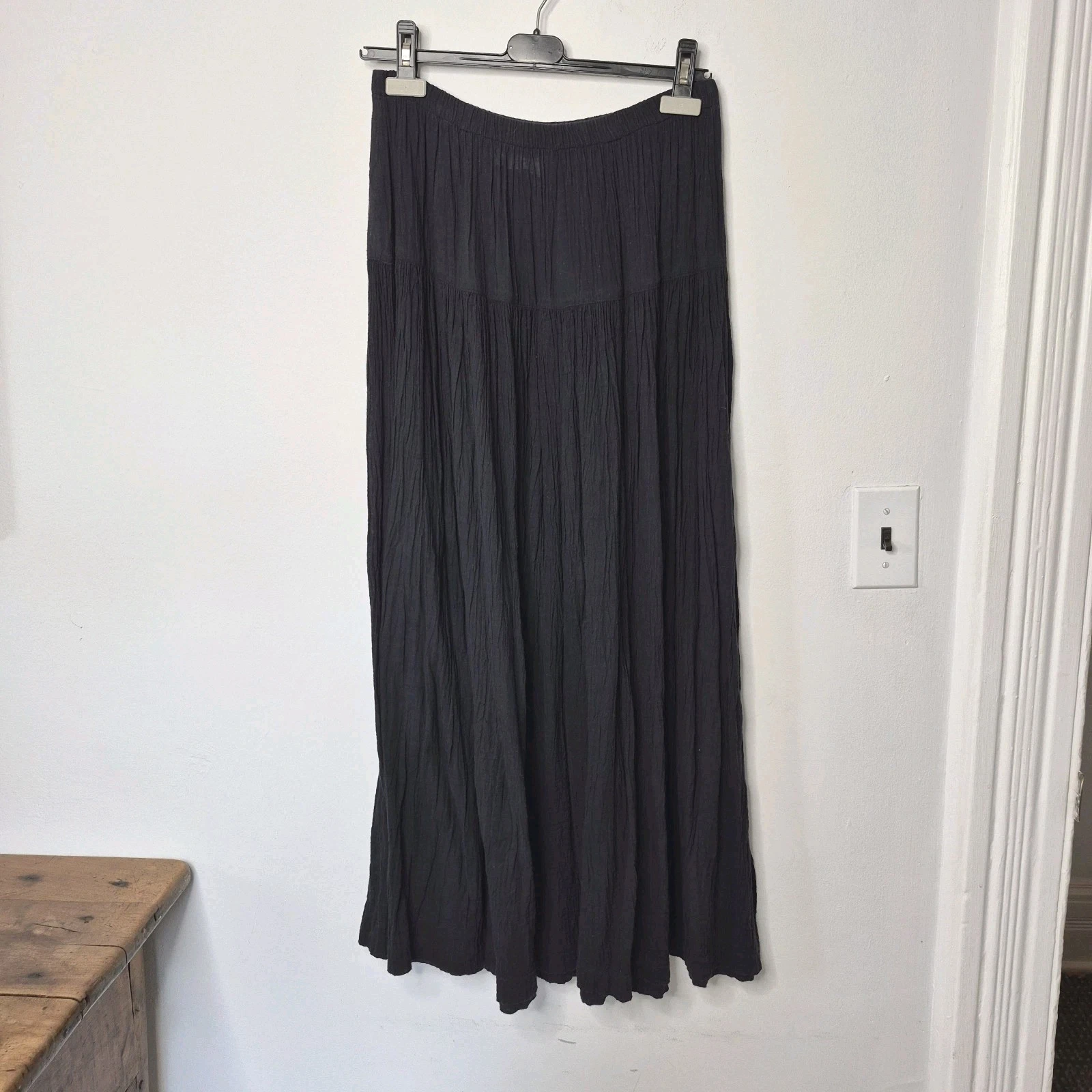 Dem Two Hands New York Med Black Cotton Maxi Skirt Crepe Peasant Boho Lagen