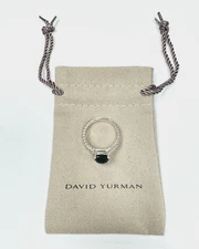 David Yurman 925 Sterling Silver Black Onyx w. Diamonds Triple Cable 8.5" Ring