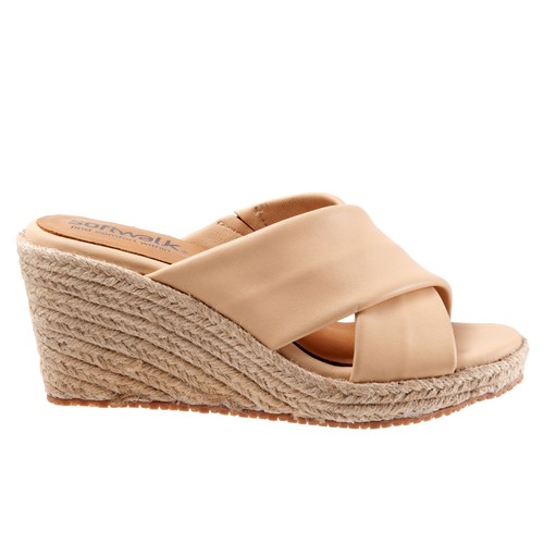 Softwalk Halsey S2206-131 Womens Brown Leather Slip On Wedges Sandals Shoes