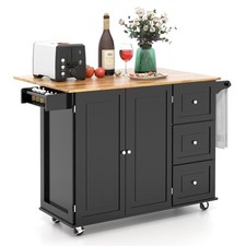 COSTWAY Kitchen Storage Trolley Cart Rolling Island Shelves Cupboard-Black