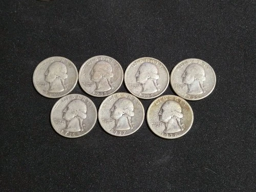 (7) 1934-1938 Washington Silver Quarter Lot Good Cond.