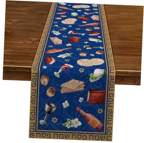 Linen Passover Table Runner Pesach Jewish Seder Matzo Home Dining 13" x 108"