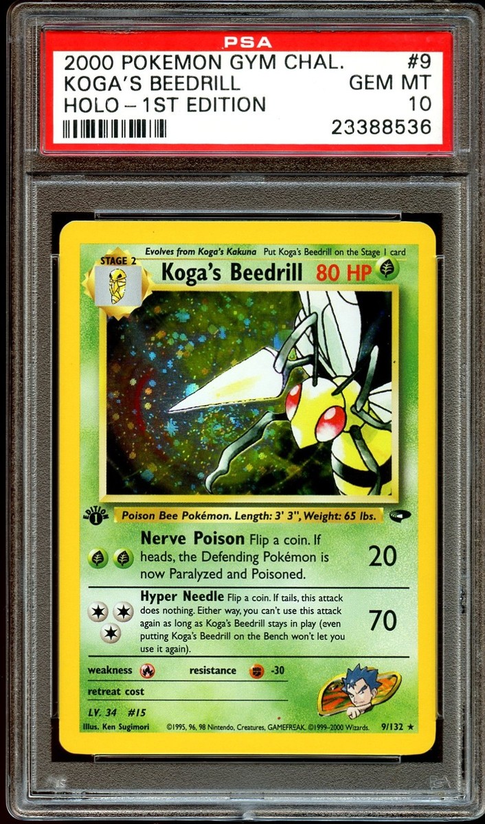 PSA 10 GEM MINT Koga's Beedrill 9/132 SWIRL HOLO Gym 1ST EDITION