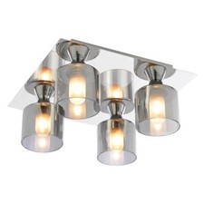 Image of Litecraft Ceiling Light Bathroom Flush With Smoke Tint Shades - Chrome Clearance