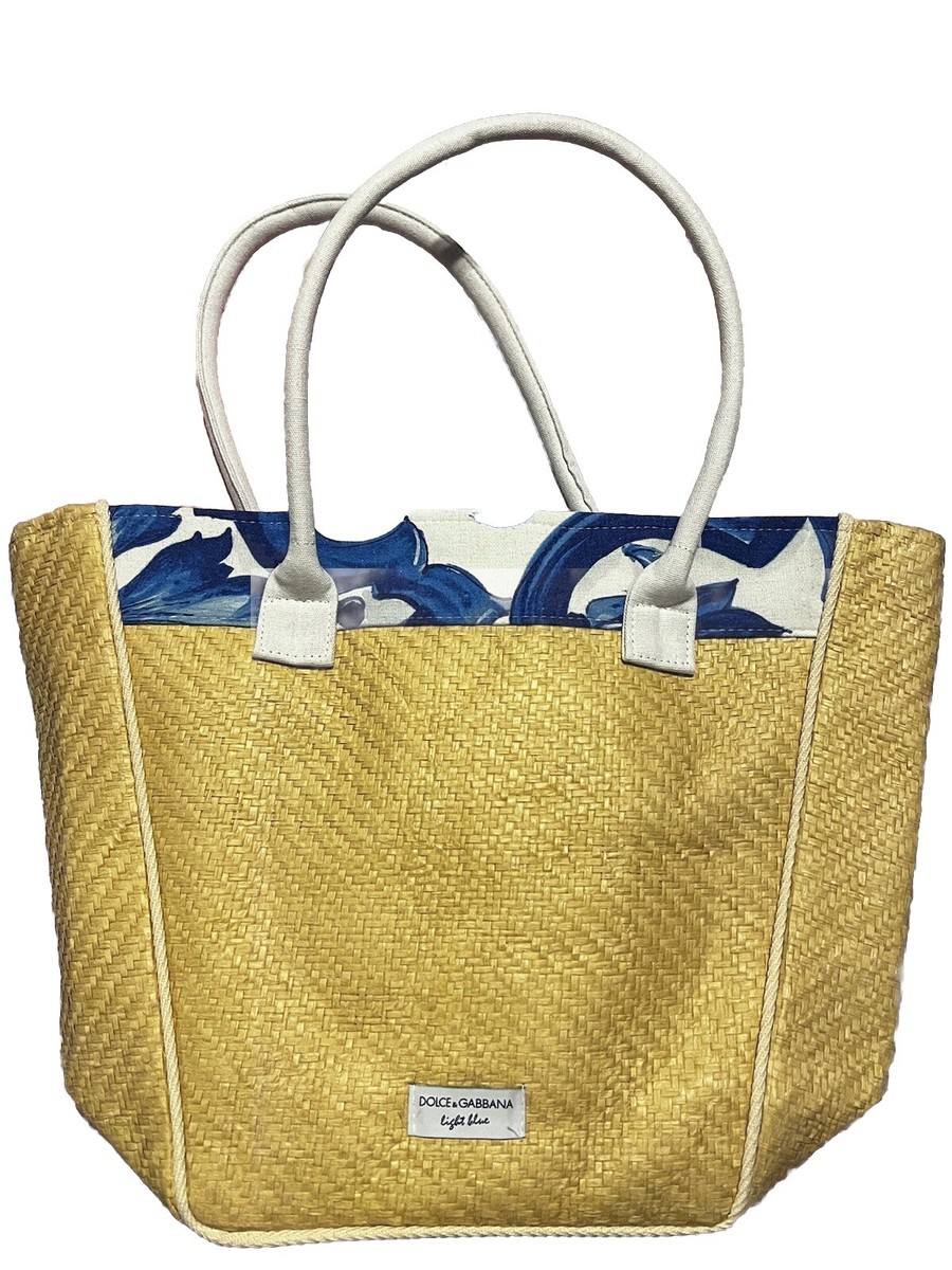Dolce Gabbana Light Blue Woven Straw Weave Tote Bag Shoulder