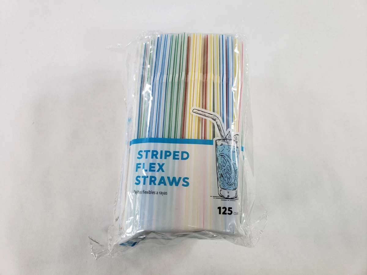 Lot Of 3 Pack Jacent 16738 Multicolor Plastic Striped Flex Straws 