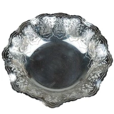 Vintage Pierced Silverplate Bowl – 8" Diameter – Ornate Scroll & Floral Rim