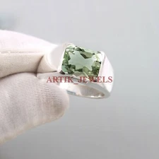 Natural Green Amethyst Gemstone with 925 Sterling Silver Ring for Men's #5179
