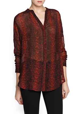 MANGO CHIFFON BLOUSE SNAKE PRINT ANIMAL PRINT LEO OVERSIZED SHIRT S M NEW! Top