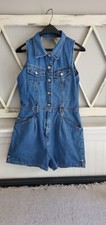 Vintage Jordache Jean Overall Shorts Cut Out Back Size 10/12 Collar Denim