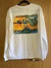 Guy Harvey by AFTCO Bluewater White Long Sleeve Cotton Crewneck T-Shirt Size MED