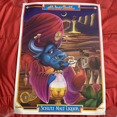 Vintage Schlitz Malt Liquor Ali ba-Bull Advertising Poster Beer RARE 18x24 1982