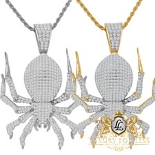 Real Silver Gold Finish Simulated Diamond Crab Zodiac Cancer Charm Pendent Chain