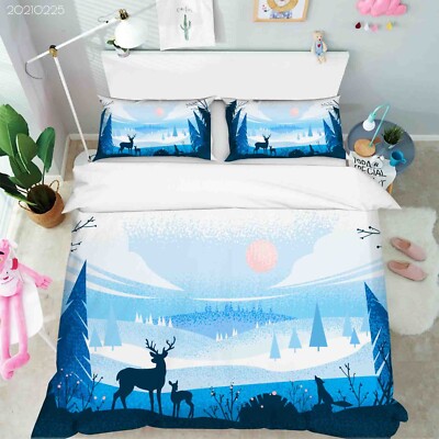 3D Winter Sun Forest Deer Cartoon Quilt Cover Set Bedding Sets Pillowcases 64