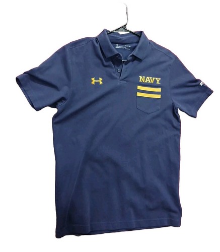 Under Armour Polo Shirt Navy Midshipmen Mens Small Blue Heat Gear Golf Gold