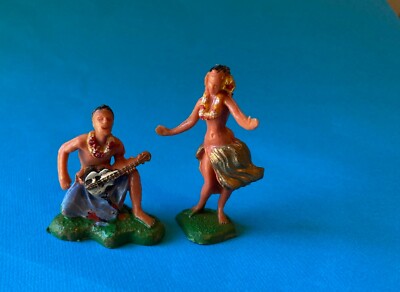 Vintage 1960s Hawaiian Hula Girl and Uke Player Hong Kong made Hand Painted