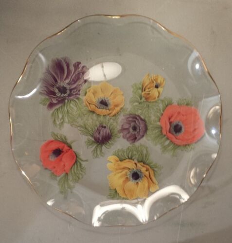Vintage Collector Glass Plate, Hand-Painted multi-colored flowers Gold Edge  | eBay