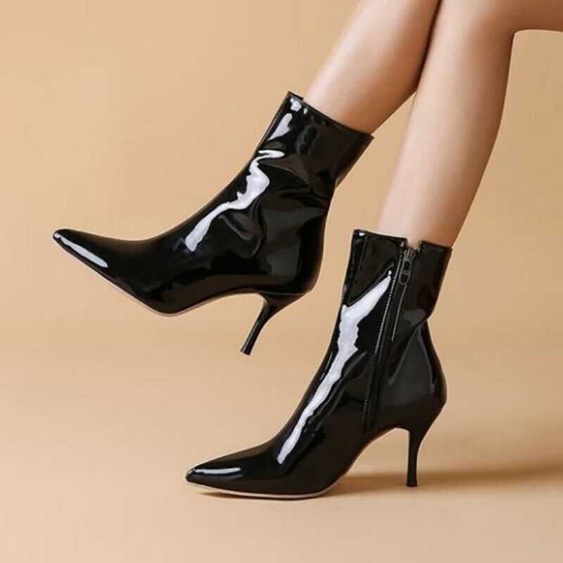 Women Pointy Toe Ankle Boots High Heel Stiletto Patent Women Pointy Toe Ankle Boots High Heel Stiletto Patent