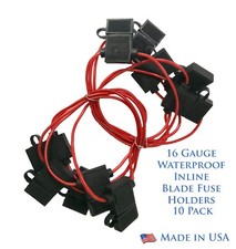 10 Pack 16 Gauge ATO / ATC Waterproof In-Line Blade Fuse Holder - USA Made