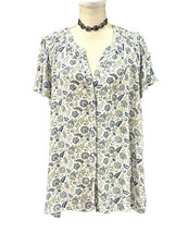 ROSE & OLIVE FLORAL FLUTTER SLEEVE TOP XL/1X BUTTON UP FEMININE SILKY COQUETTE