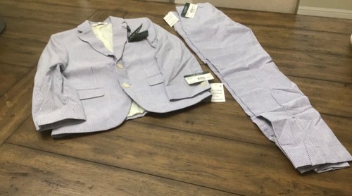 Ralph Lauren Kids Seersucker 2 piece Suit Set Blue/White Size 10R NWT