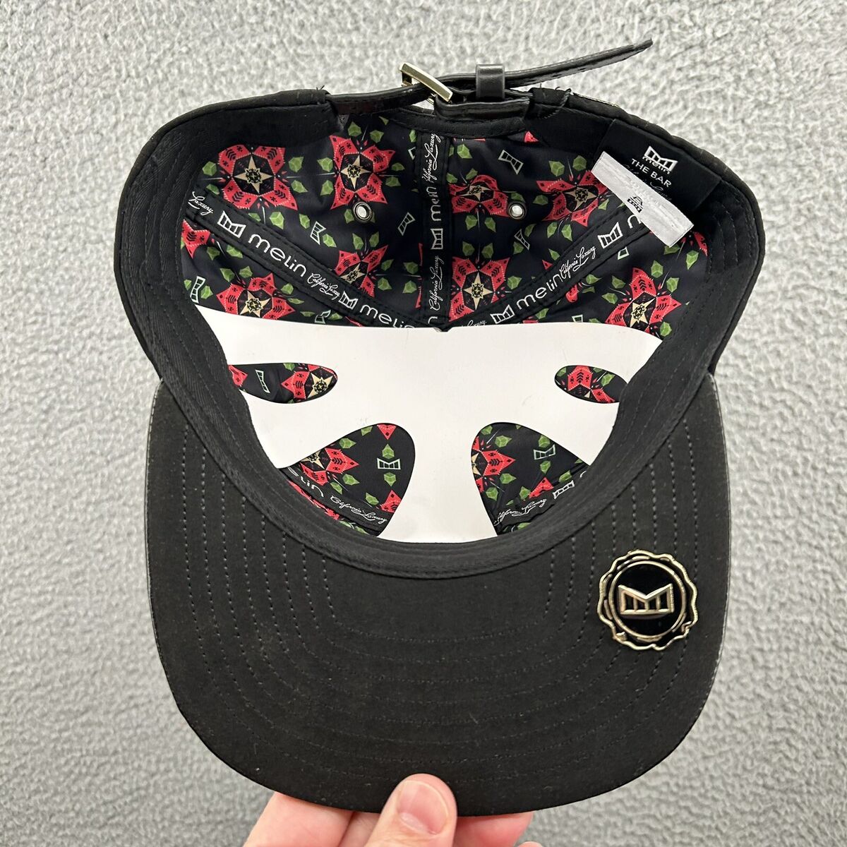 Melin Hat The Bar Black Nappa Leather 6 Panel Cap Strap Back Melin Hat The Bar Black Nappa Leather 6 Panel Cap Strap Back