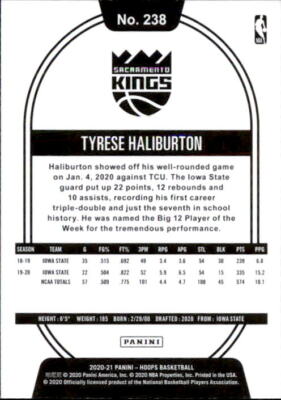 Tyrese Haliburton 2020-21 NBA Hoops Rookie Card #238 | eBay