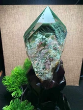 3.3LBNatural Garden crystal pyramid obelisk Quartz energy decor reiki gift+stand