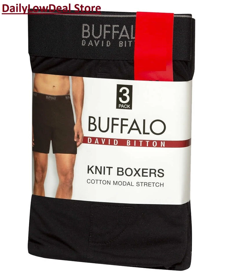 Paquete de 3 boxer tejido negro Buffalo David Bitton para hombre pequeño mediano grande X grande Foto 3 de 4