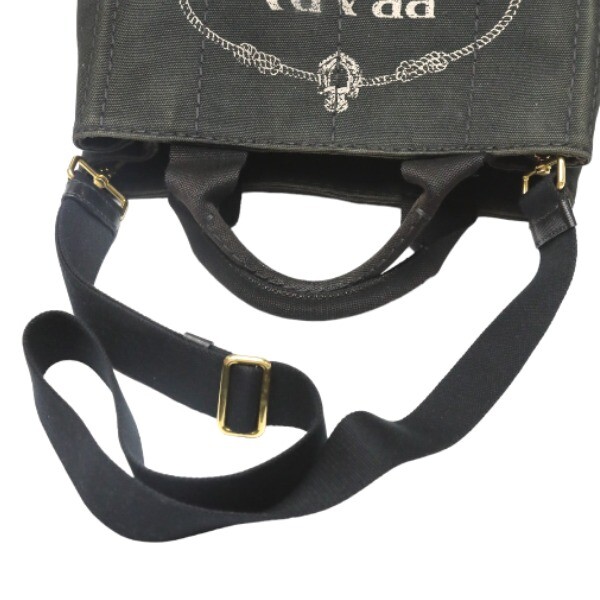 PRADA CANAPA Tote Bag Handbag Denim Mini 1BG439 Black W 28cm x H