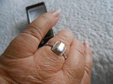 9ct Mirror Topaz & Diamond..art deco design Ring..white gold..very pretty