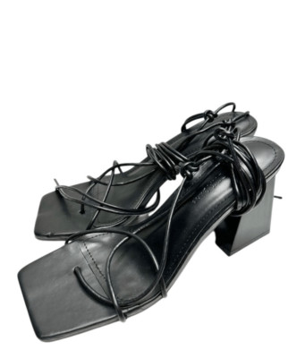 Wild Diva Sandals Size 9 Black Wraparound Square Toe Strappy Heels