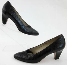 Vintage Salvatore Ferragamo Pumps Croc Print Black Leather Sz 7 Made In Italy