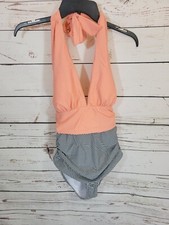 NWT Cupshe Beach One Piece Swimsuit Pink Plunging Neck Halter Womens Size Medium